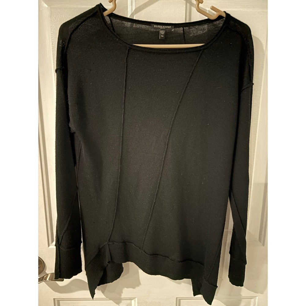 Eileen Fisher Petite Black Knit Sweater‎ Tunic Long Sleeve Asymmetrical PM